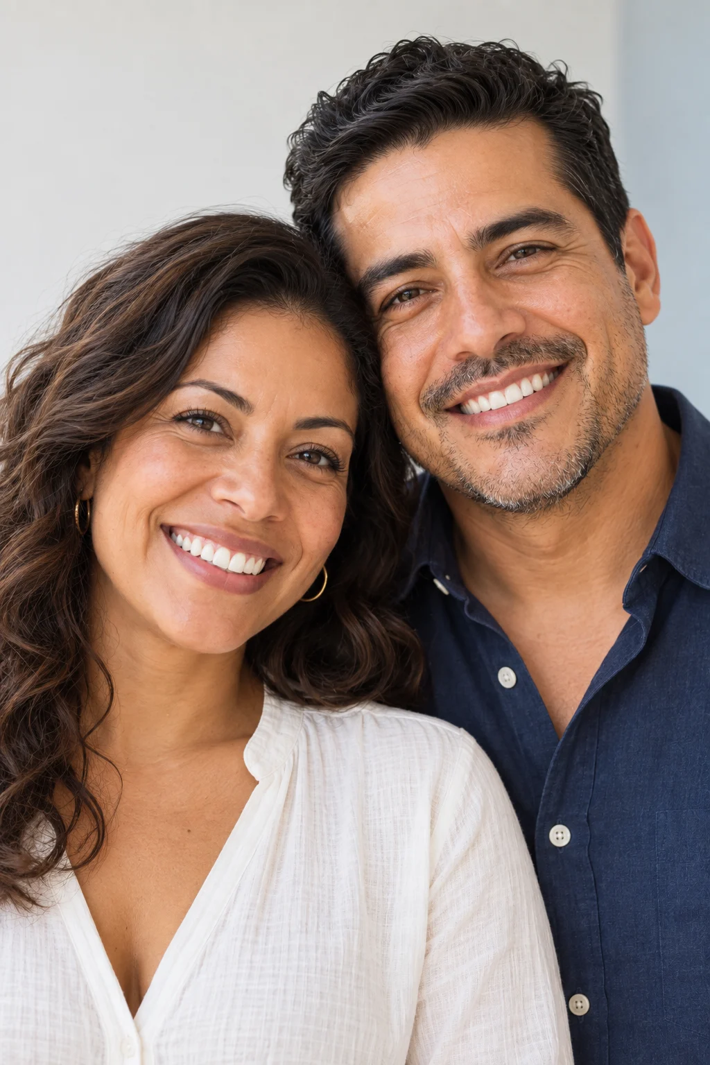 AI-generated illustrative close-up of a smiling couple.