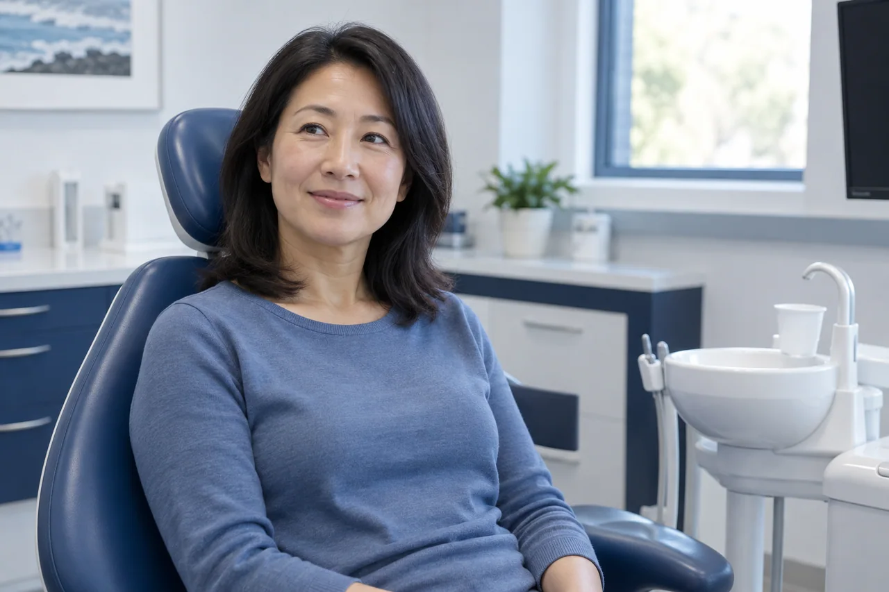 Illustrated adult seated upright before a dental appointment.
