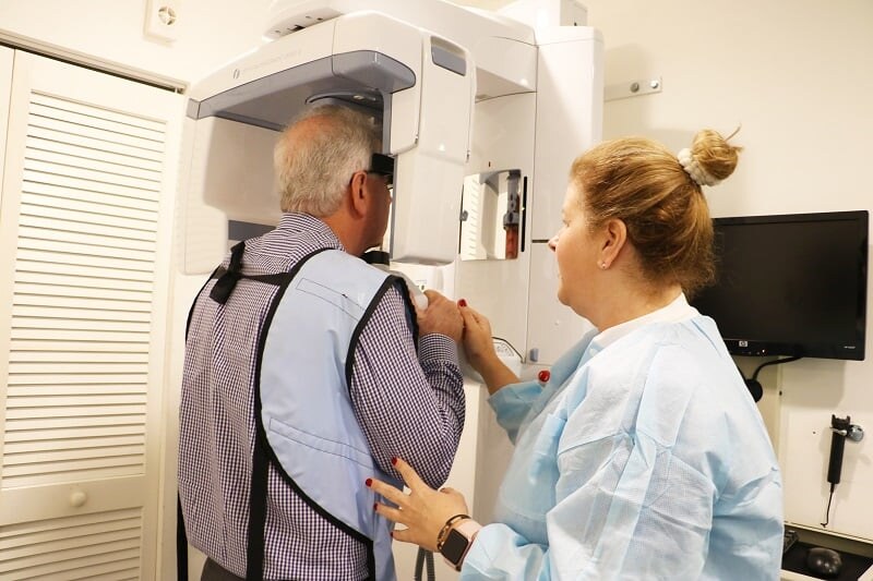 Photo of patient receiving a digital xray