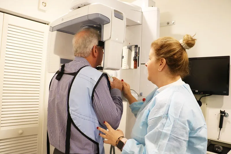 Photo of patient receiving a digital xray